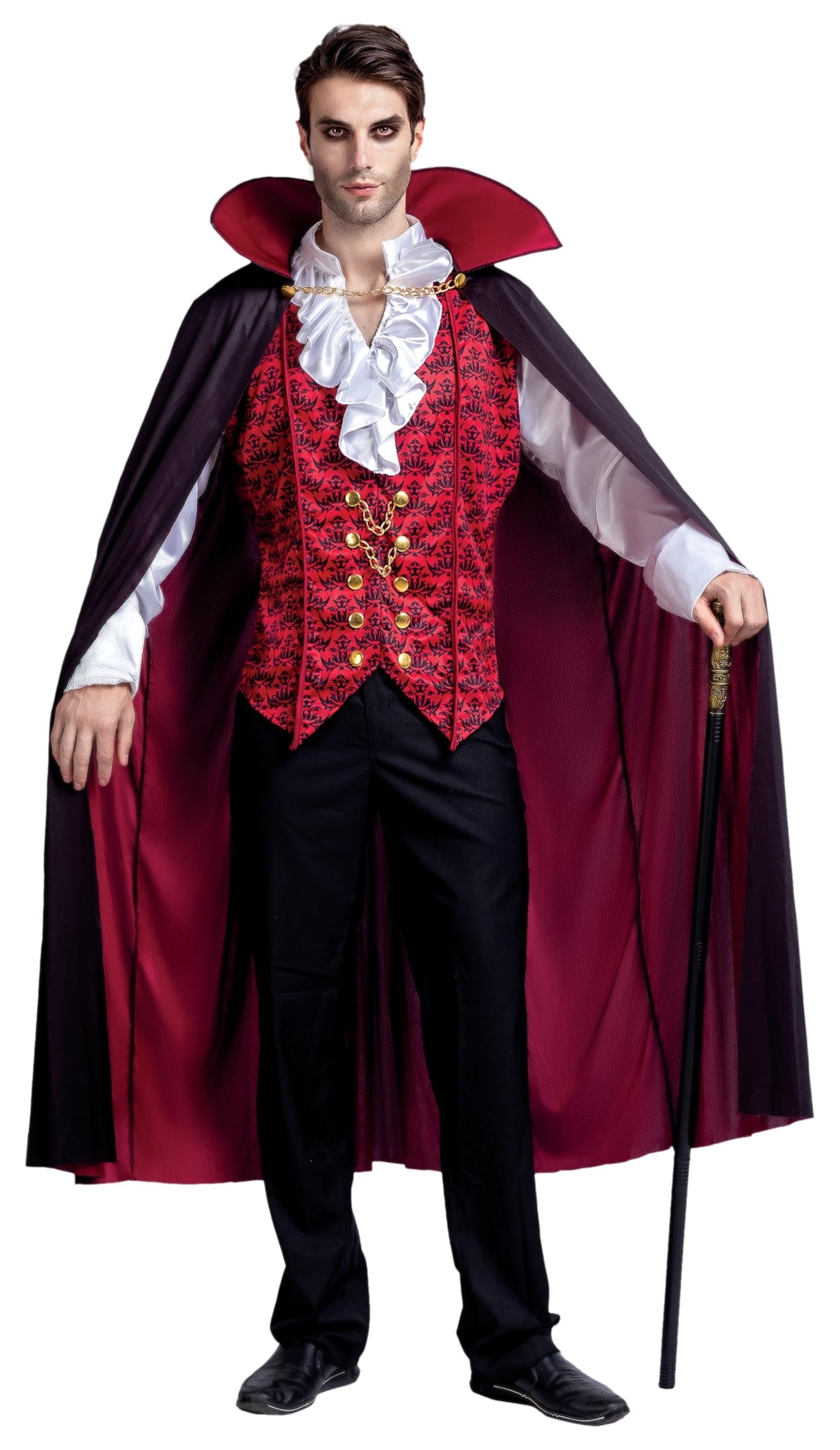 Transform into a Timeless Vampire: Adult Halloween Costume Set with Cape and Vest for Unforgettable Parties