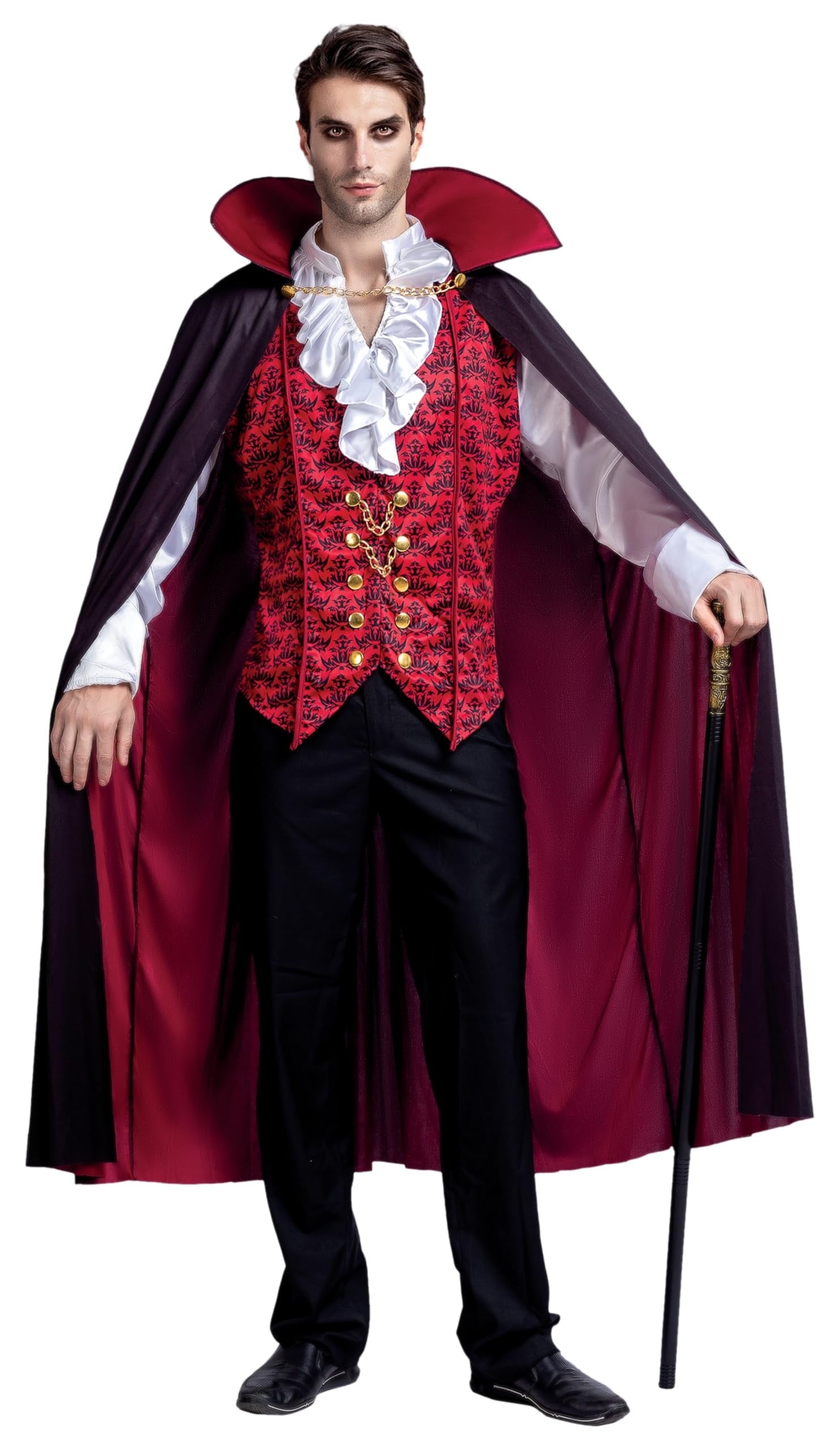 Transform into a Timeless Vampire: Adult Halloween Costume Set with Cape and Vest for Unforgettable Parties
