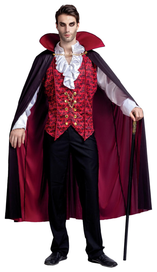 Transform into a Timeless Vampire: Adult Halloween Costume Set with Cape and Vest for Unforgettable Parties