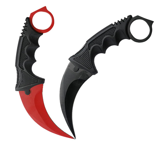 ARLEZA STORM Karambit Knife Set of 2 Fixed Blade Tactical Knives CSGO Survival Weapon Hunting Claw Knife Camping Tools (Red & Black)