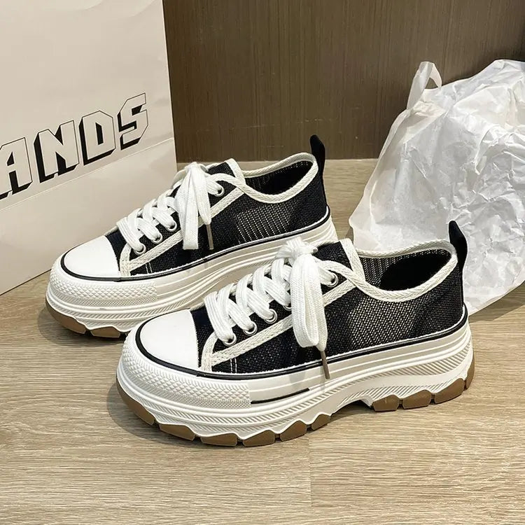 Women's Casual Lace Up Canvas Platform Sneakers