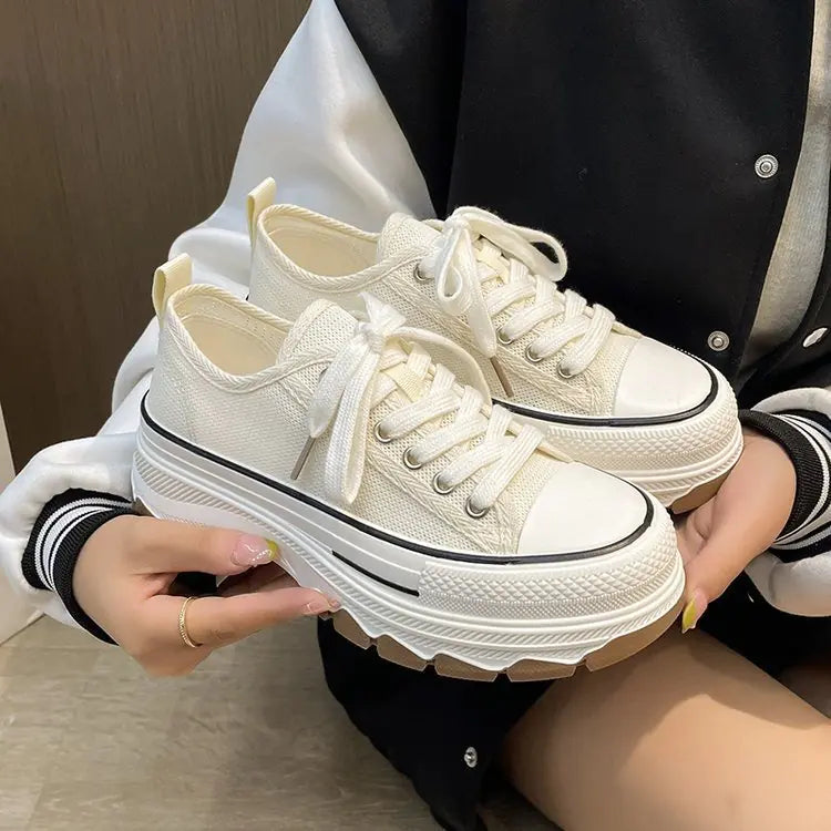 Women's Casual Lace Up Canvas Platform Sneakers