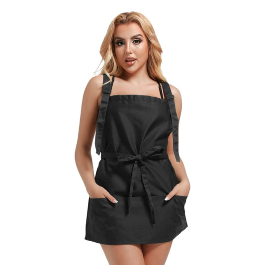 Generic Black H Style Aprons with Pockets Chef Kitchen Apron for Women Men Cooking Server Resistant Adjustable Bib Apron