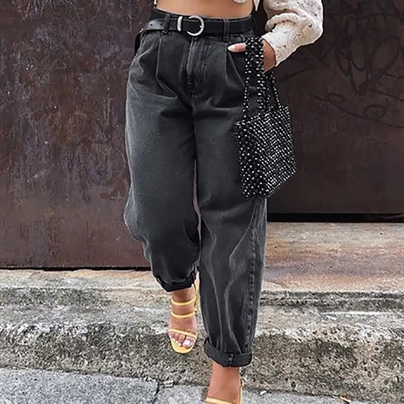 Loose High Waist Denim Trousers for Women