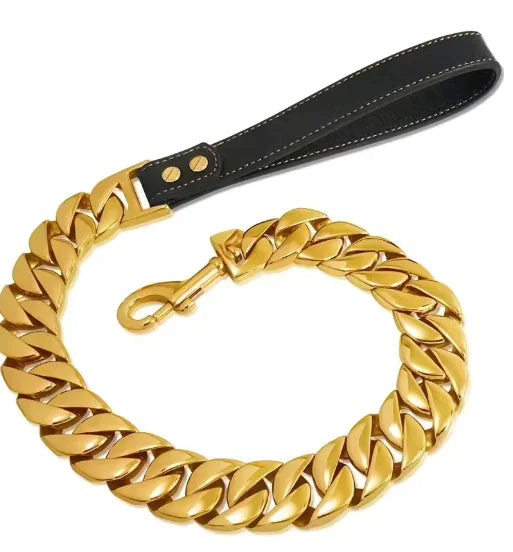 32MM Stainless Steel Cast Titanium Steel Dog Leash Gold Large Dog Hand Holding Rope