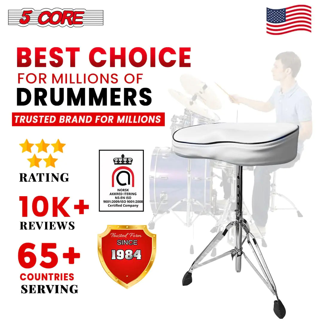 5 CORE Drum Throne Thick Padded Comfortable Guitar Stool with Memory Foam Adjustable Padded Keyboard Chair Metal Piano Stool Premium Musician Chair White DS CH WH SDL