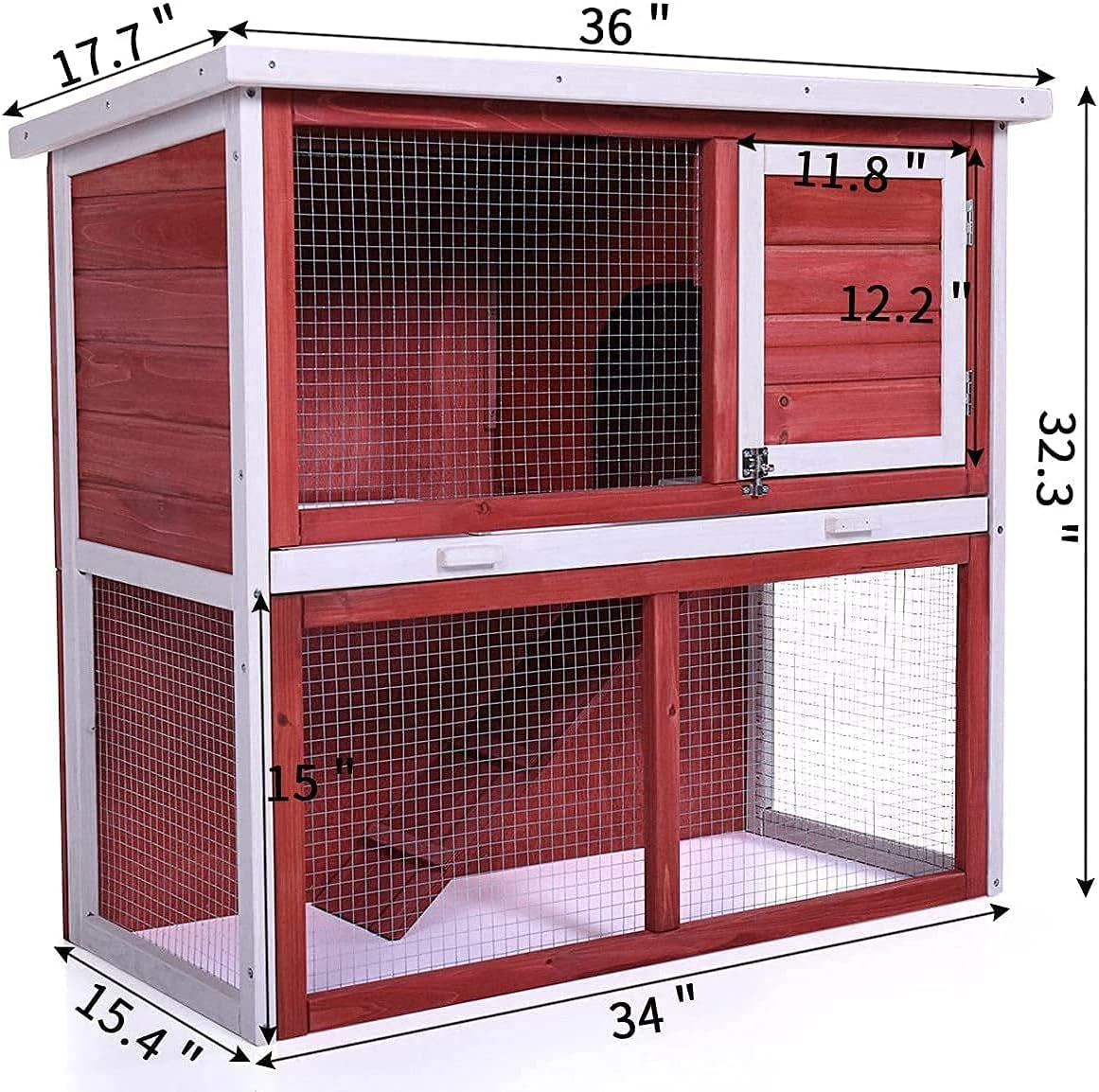 Deluxe 2-Story Rabbit Hutch with Waterproof Roof - Perfect Indoor/Outdoor Cage for Bunnies, Guinea Pigs, and Chickens