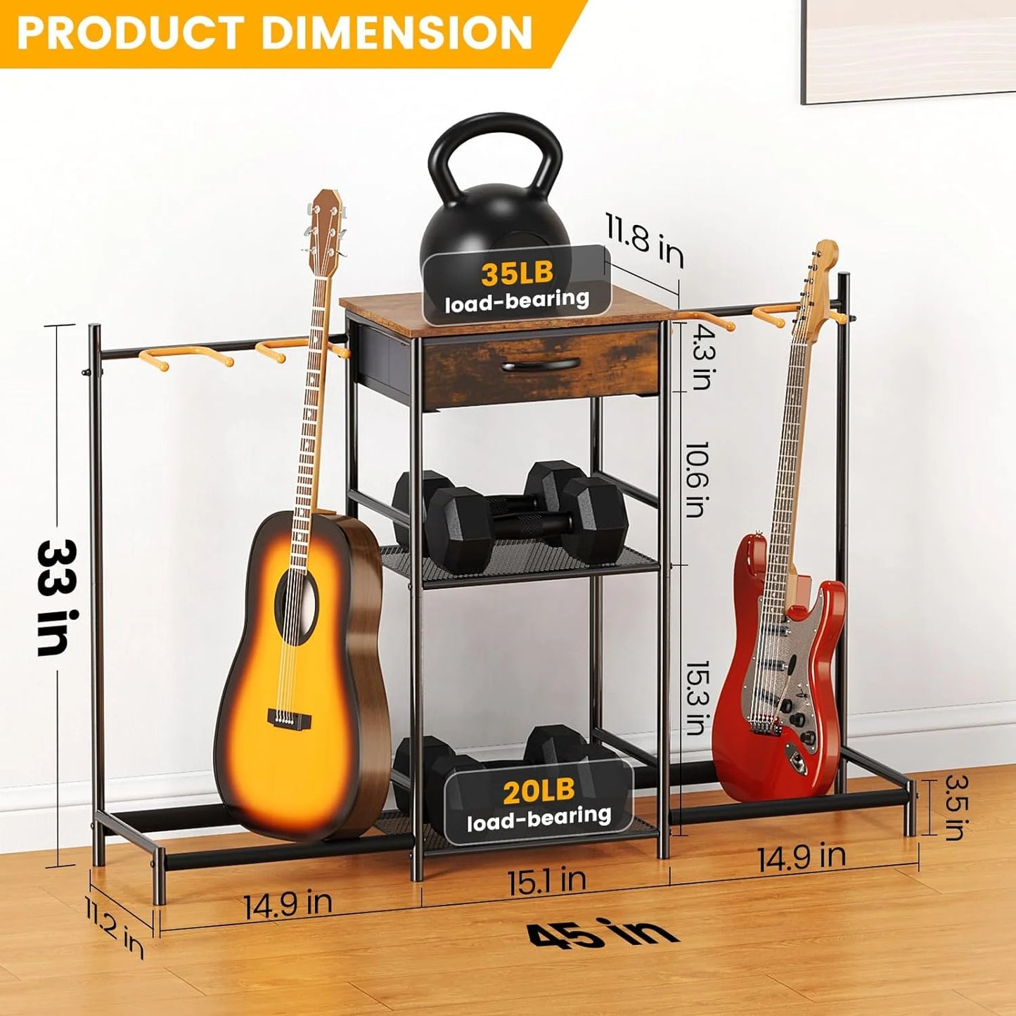 4-Tier Adjustable Guitar Stand with Amp Holder & Cloth Drawer - Perfect Display for Music Rooms & Home Studios