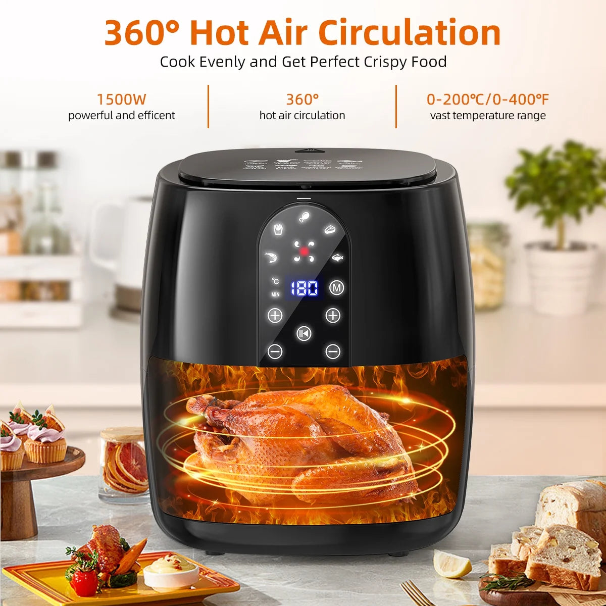 5.2QT Air Fryer Oven - Oilless 5-in-1 Hot Air Fryer with Digital Touch Screen, 5 Preset Cooking Modes, Dishwasher-Safe Basket & 50PCS Air Fryer Paper Liners