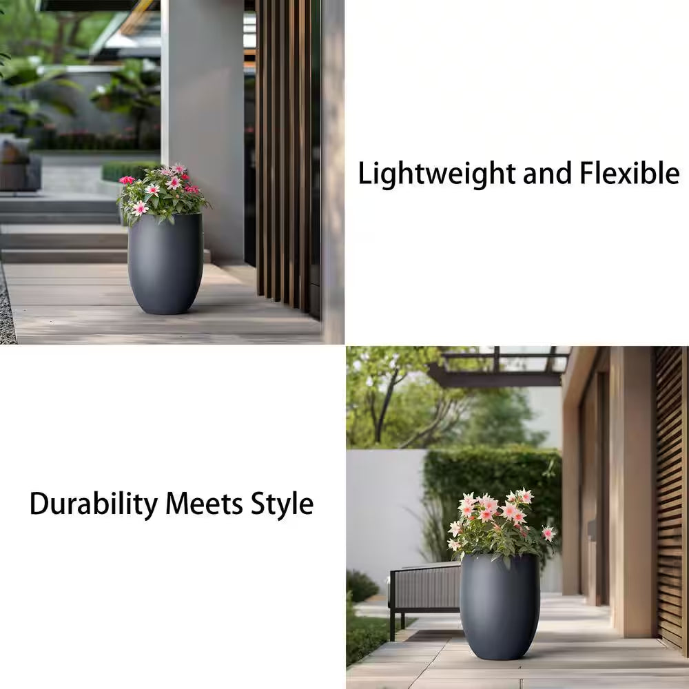 22"H Concrete Garden Flower Pots, Modern round Lightweight Planters with Drainage Hole for Outdoor/Indoor, Charcoal