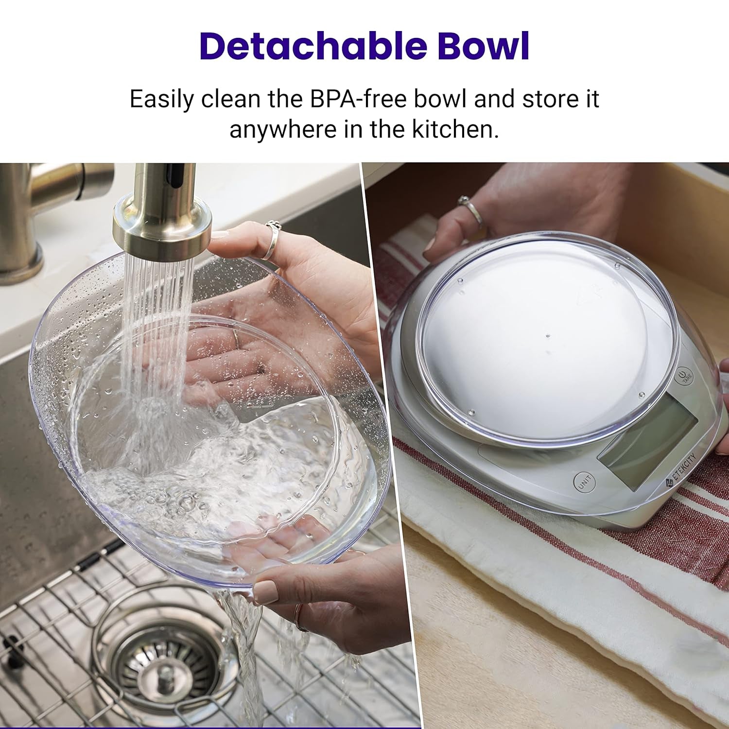 0.1G Food Kitchen Scale, Bowl, Digital Grams and Ounces for Weight Loss, Dieting, Baking, Cooking, and Meal Prep, 11Lb/5Kg, Stainless Steel Silver