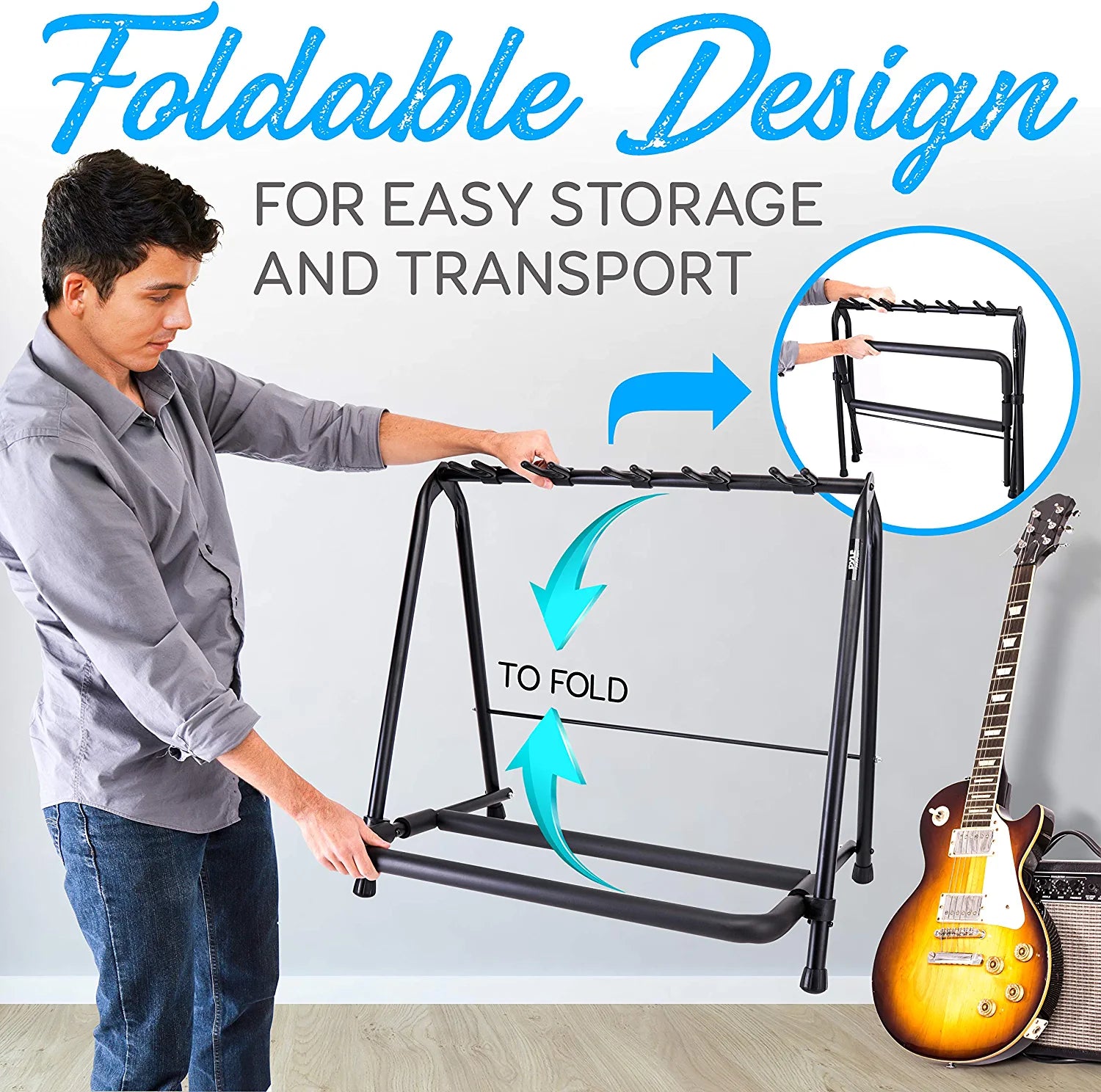 5-Space Foldable Guitar Rack - Guitar Stand, Multi-Instrument Floorstand Guitar Rack Holder