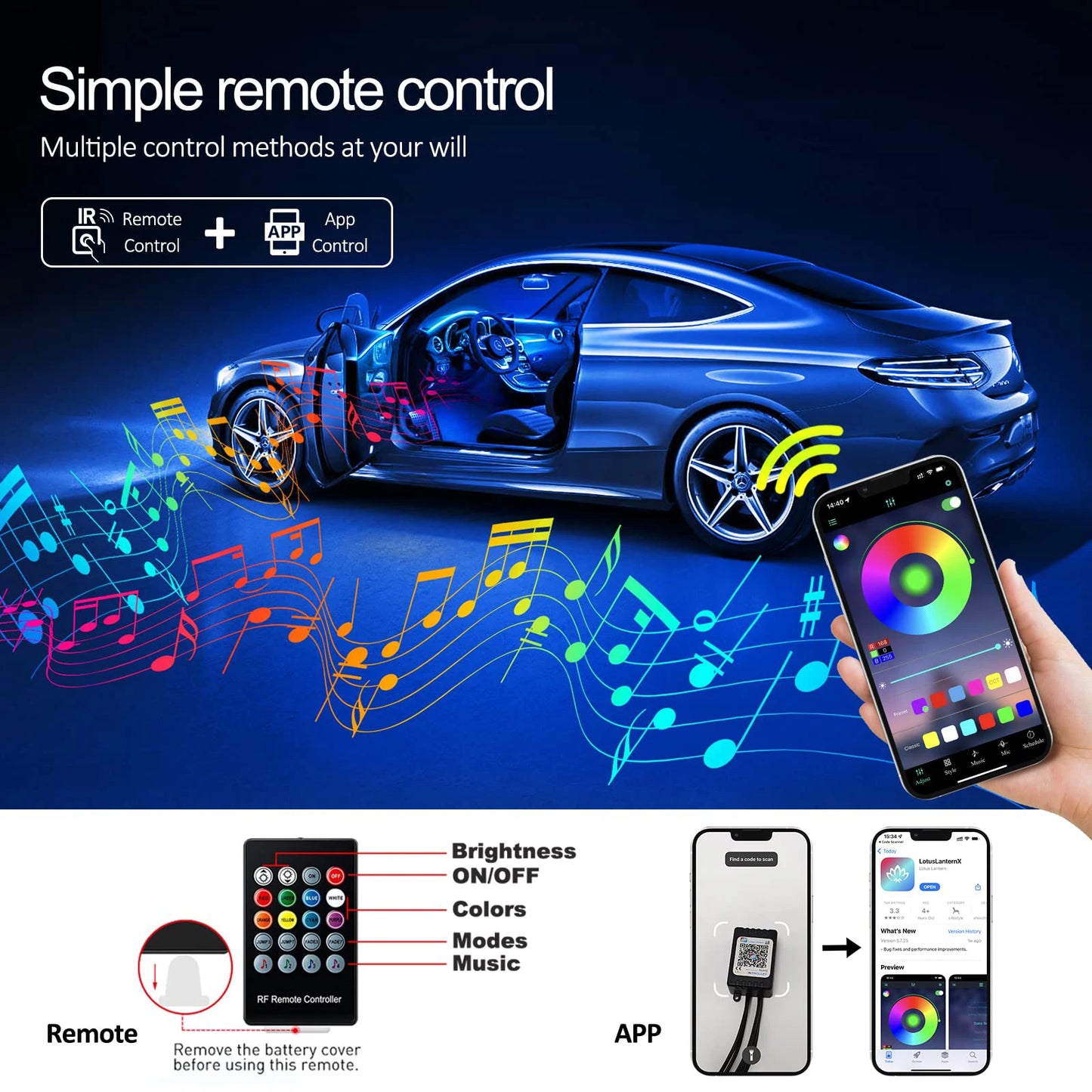 Transform Your Ride with RGB LED Car Interior Ambient Strip Lights - APP Remote Control & Fiber Optic Neon Atmosphere Kit!