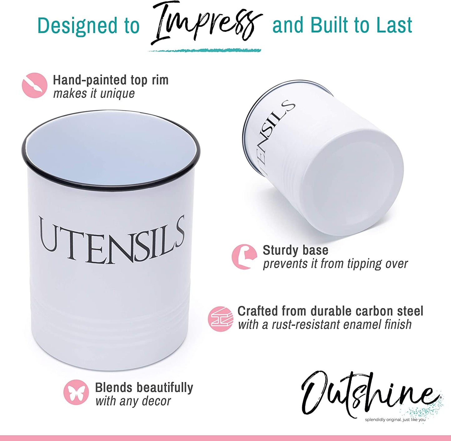 Elevate Your Kitchen Style with This Large White Utensil Holder and Matching Salt & Pepper Shakers - Perfect Farmhouse Decor and Practical Storage Solution for Gifts!