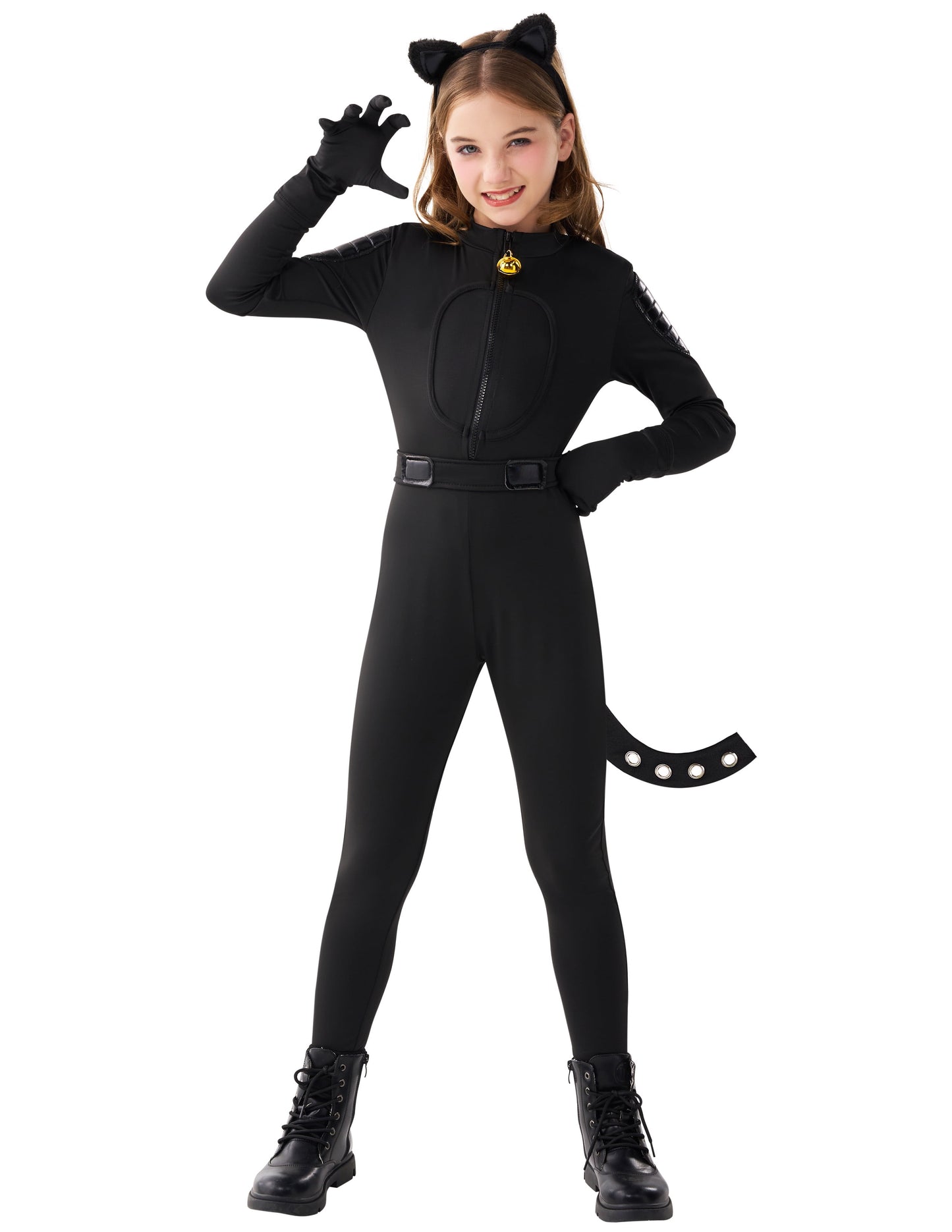 Enchanting Black Cat Costume for Girls - Complete Kids Cat Outfit Set with Tail for Halloween Fun and Cosplay Adventures