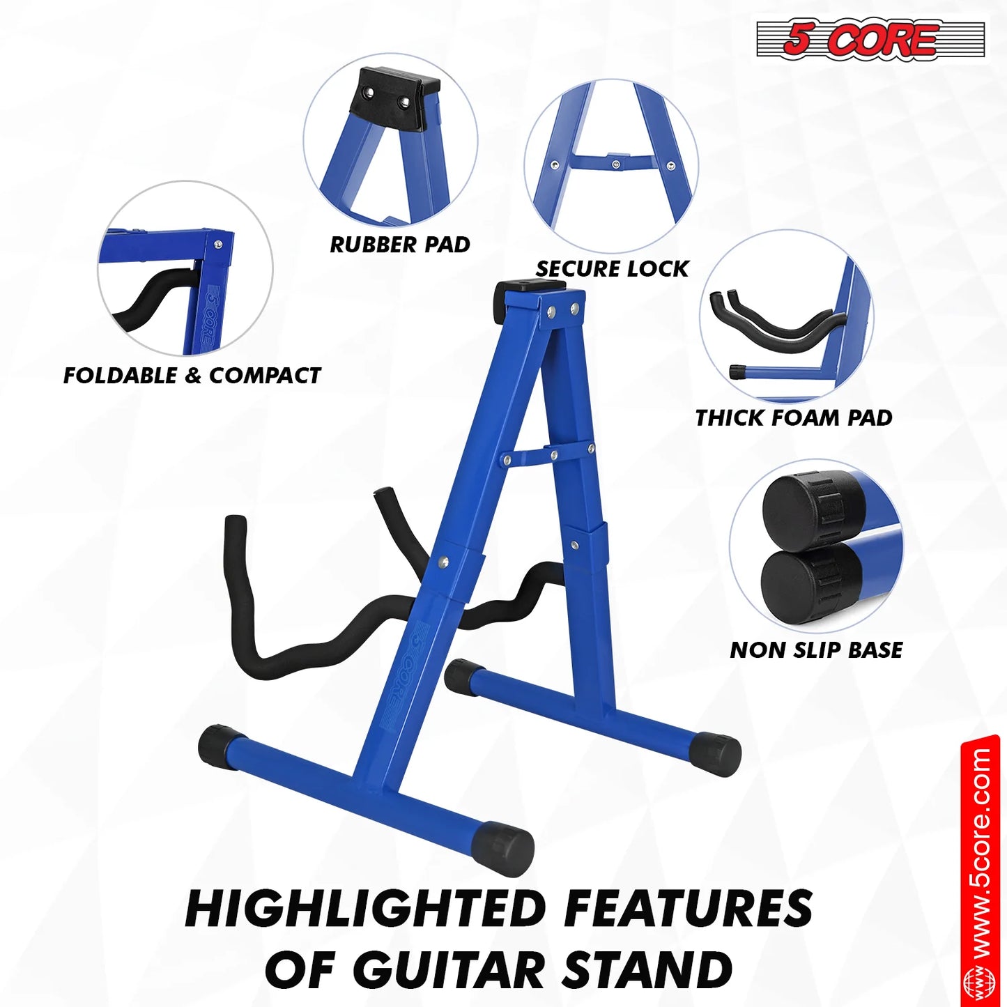 5 Core Guitar Stand a Frame Shape W Soft Foam Arm Non Slip Rubber for Acoustic Electric Bass Ukulele