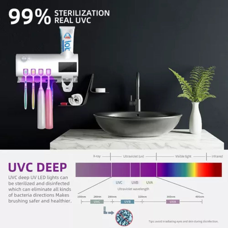 UV Light Sterilizer Toothbrush Holder Cleaner Toothpaste Dispenser 4 Toothbrush