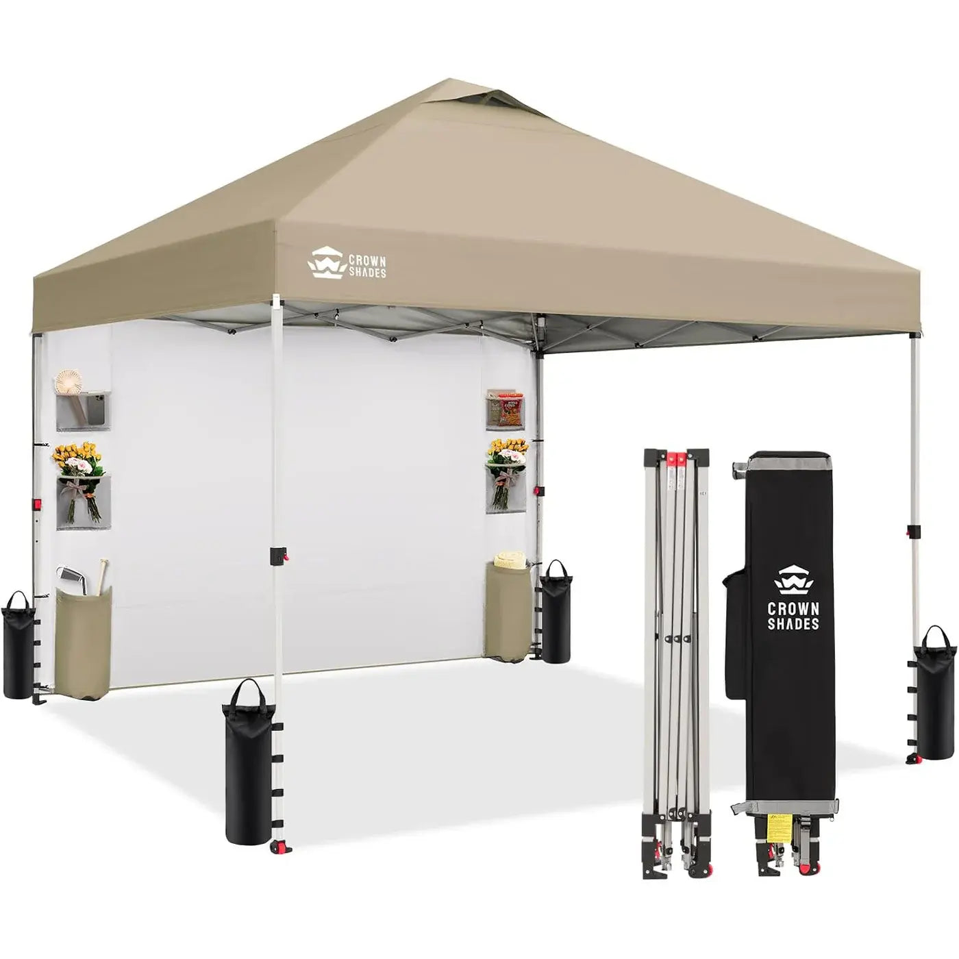 CROWN SHADES 10x10 Pop-Up Canopy Tent - Ultimate Outdoor Shade Solution with Sidewall for Camping, Beach, and Events