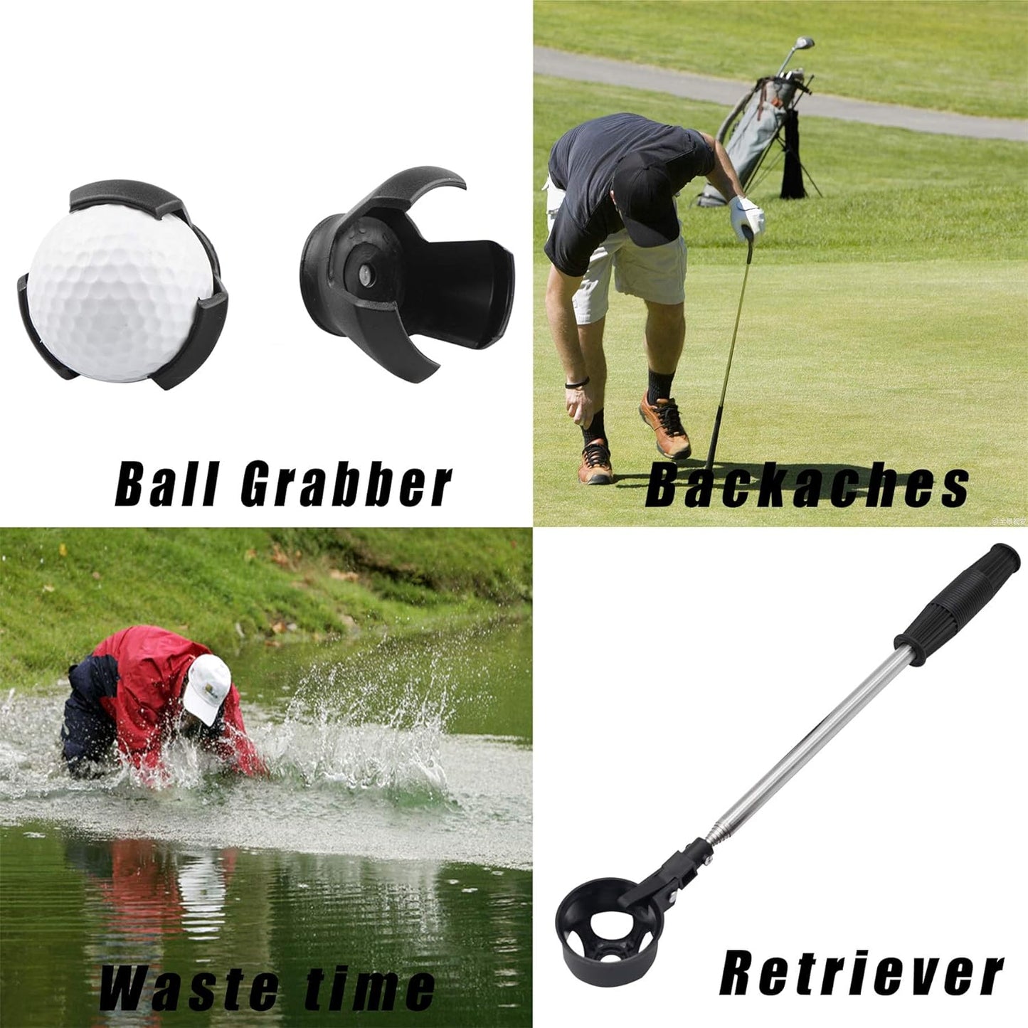 Premium Stainless Steel Golf Ball Retriever with Dual Grabbers - Telescopic & Lightweight - Essential Golf Accessory for Men