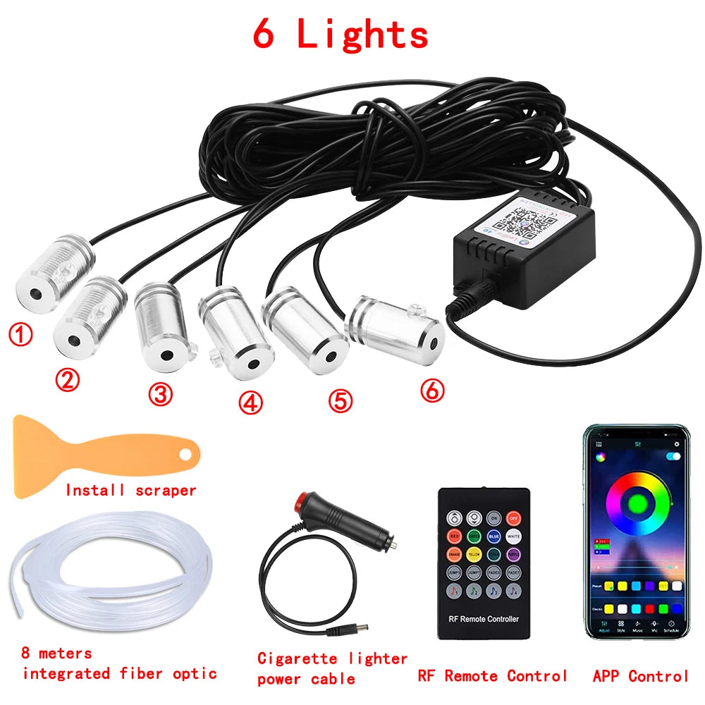 Transform Your Ride with RGB LED Car Interior Ambient Strip Lights - APP Remote Control & Fiber Optic Neon Atmosphere Kit!