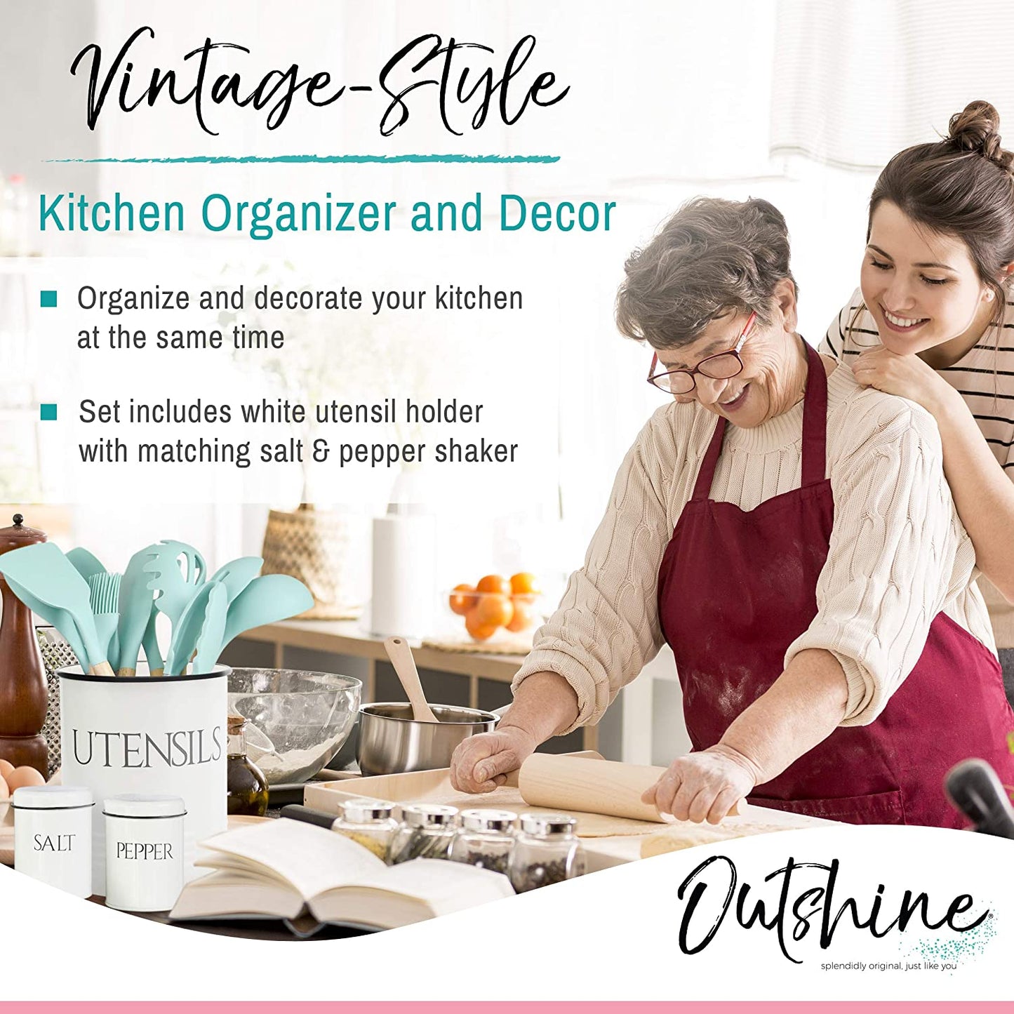 Elevate Your Kitchen Style with This Large White Utensil Holder and Matching Salt & Pepper Shakers - Perfect Farmhouse Decor and Practical Storage Solution for Gifts!