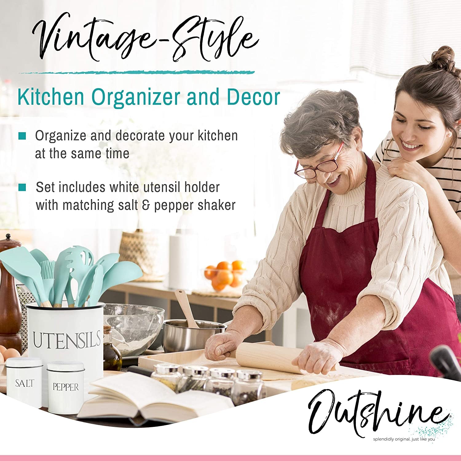 Elevate Your Kitchen Style with This Large White Utensil Holder and Matching Salt & Pepper Shakers - Perfect Farmhouse Decor and Practical Storage Solution for Gifts!