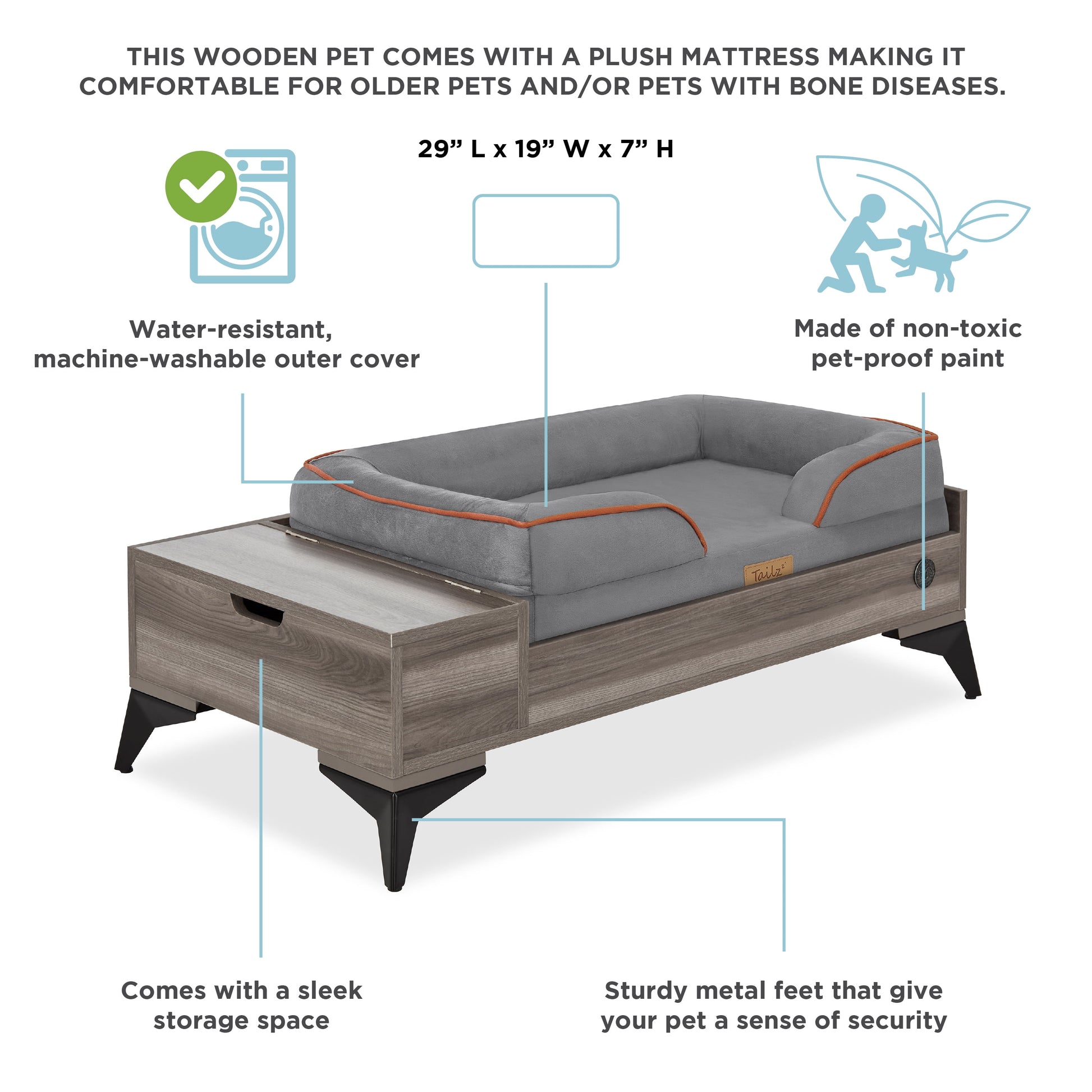 Elevate Your Pet's Comfort with the Wyatt Wooden Pet Bed - Stylish, Sturdy, and Eco-Friendly with Plush Mattress!