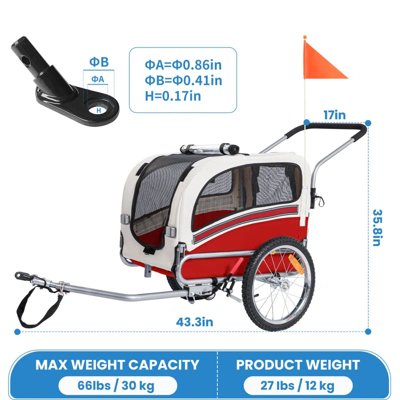 Aobei 2-In-1 Dog Bicycle Trailer, Dog Stroller, and Dog Jogging Stroller