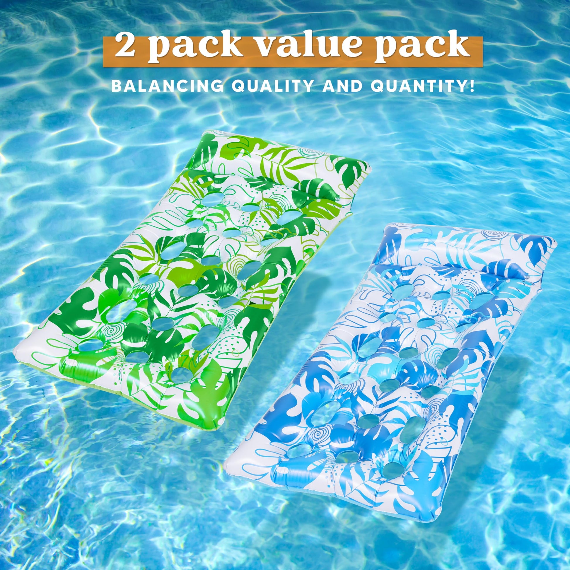 XL Inflatable Pool Float Lounger for Adults - 2 Pack Sun Tanning Bed with Headrest - Perfect for Lake, Beach, and Pool Parties!