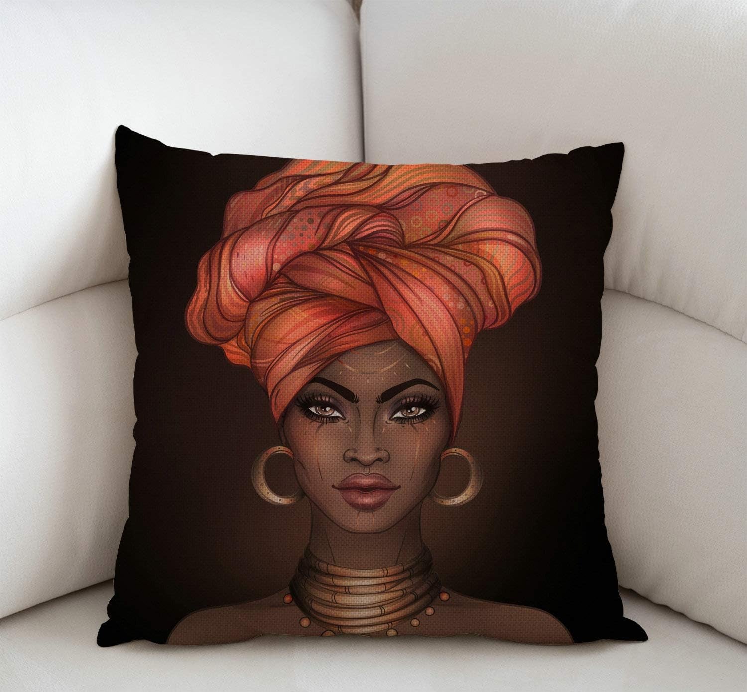 Chic African American Woman Throw Pillow Cover - 18" x 18" Cotton Linen Cushion for Stylish Home Decor