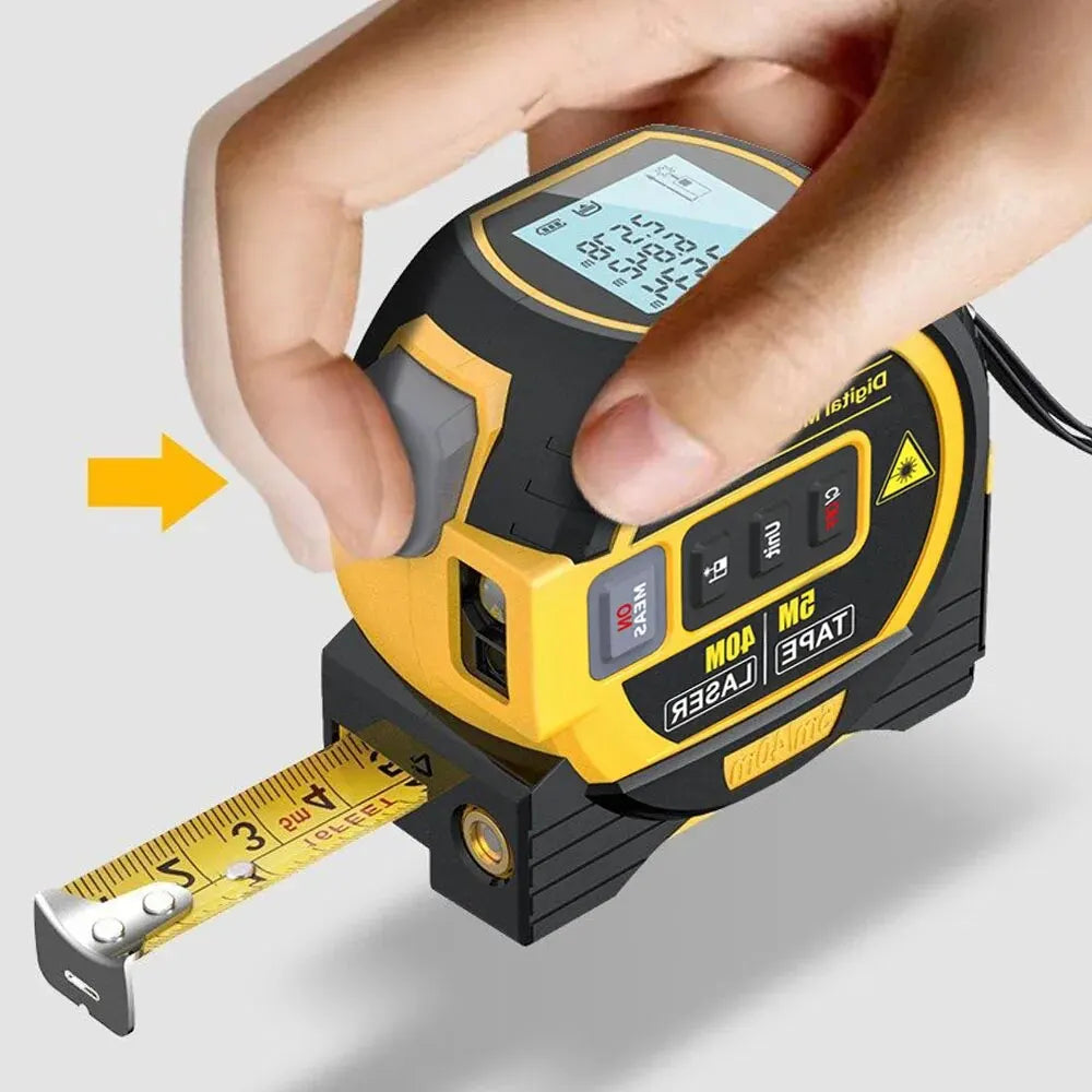Revolutionary 3-in-1 Laser Tape Measure: High Precision Digital Rangefinder with Steel Tape and Cross-Marking Functionality