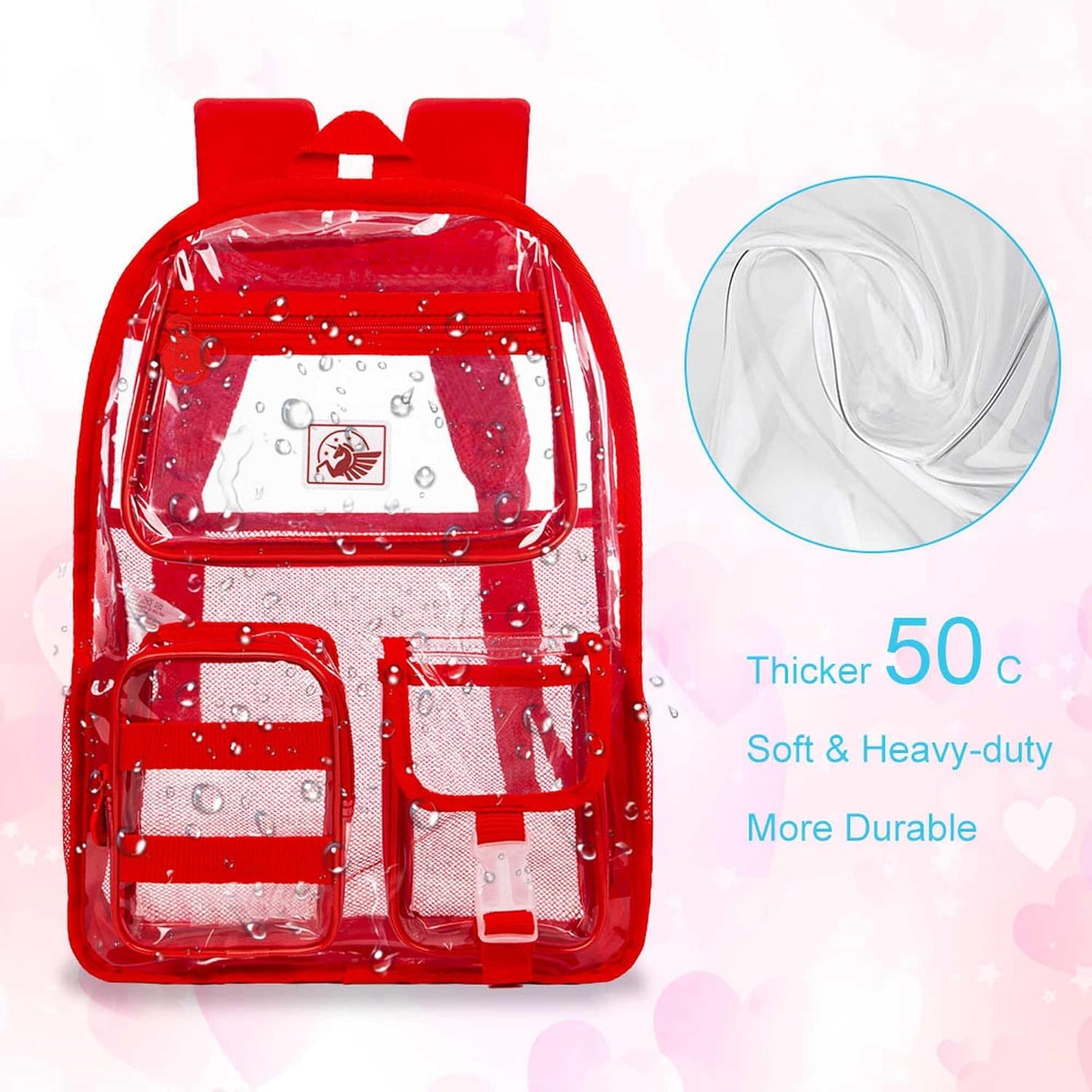 3Pcs Clear Backpack for Girls, Transparent Bookbag Heavy Duty See through Backpacks