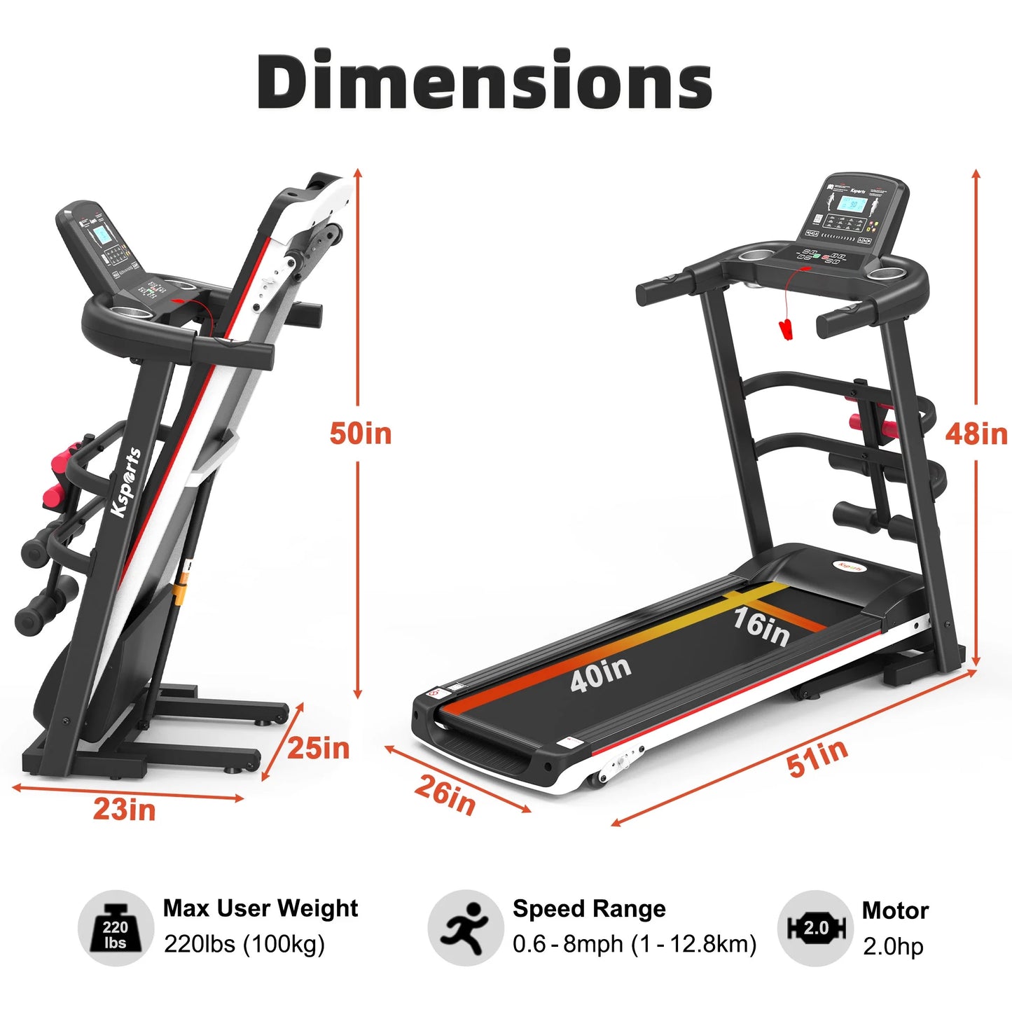 Elevate Your Home Workout: Electric Treadmill Bundle with Folding Rack, Exercise Mat, and Dumbbells in Sleek Black