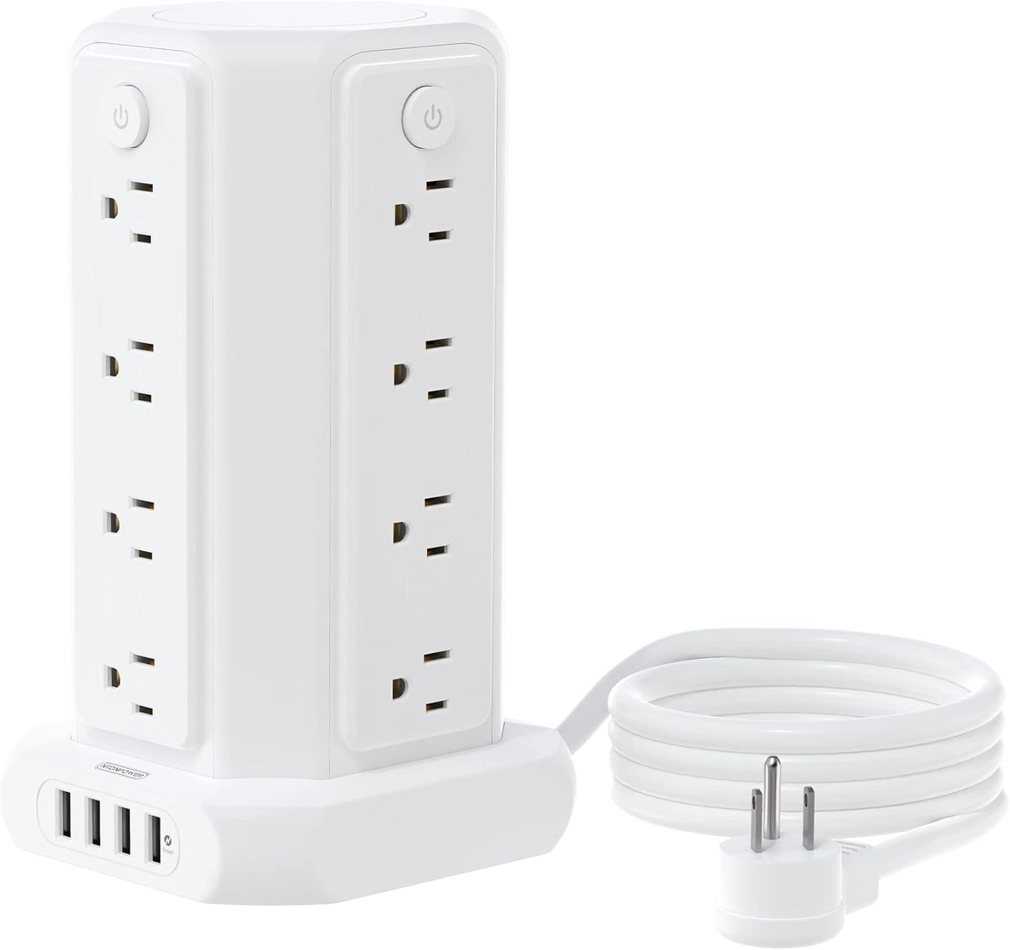 Power Up Your Space: 10 FT Extension Cord Power Strip Tower with 16 Outlets, 4 USB Ports, and Surge Protection - Perfect for Home, Office, and Dorm!