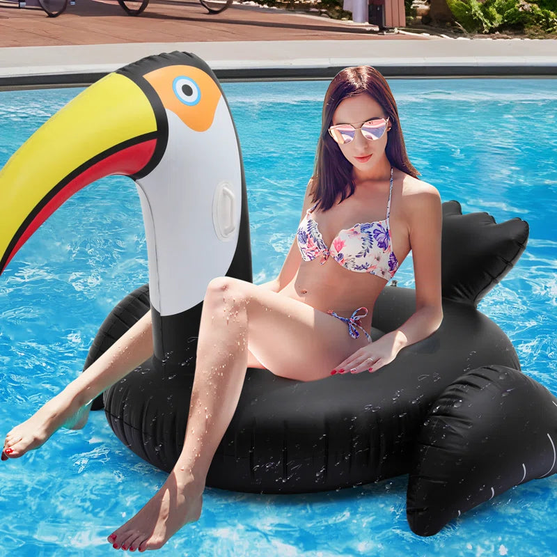 Giant Toucan Inflatable Ride on Pool Float, Blow up Pool Floatie with Handle, Swimming Floating Raft