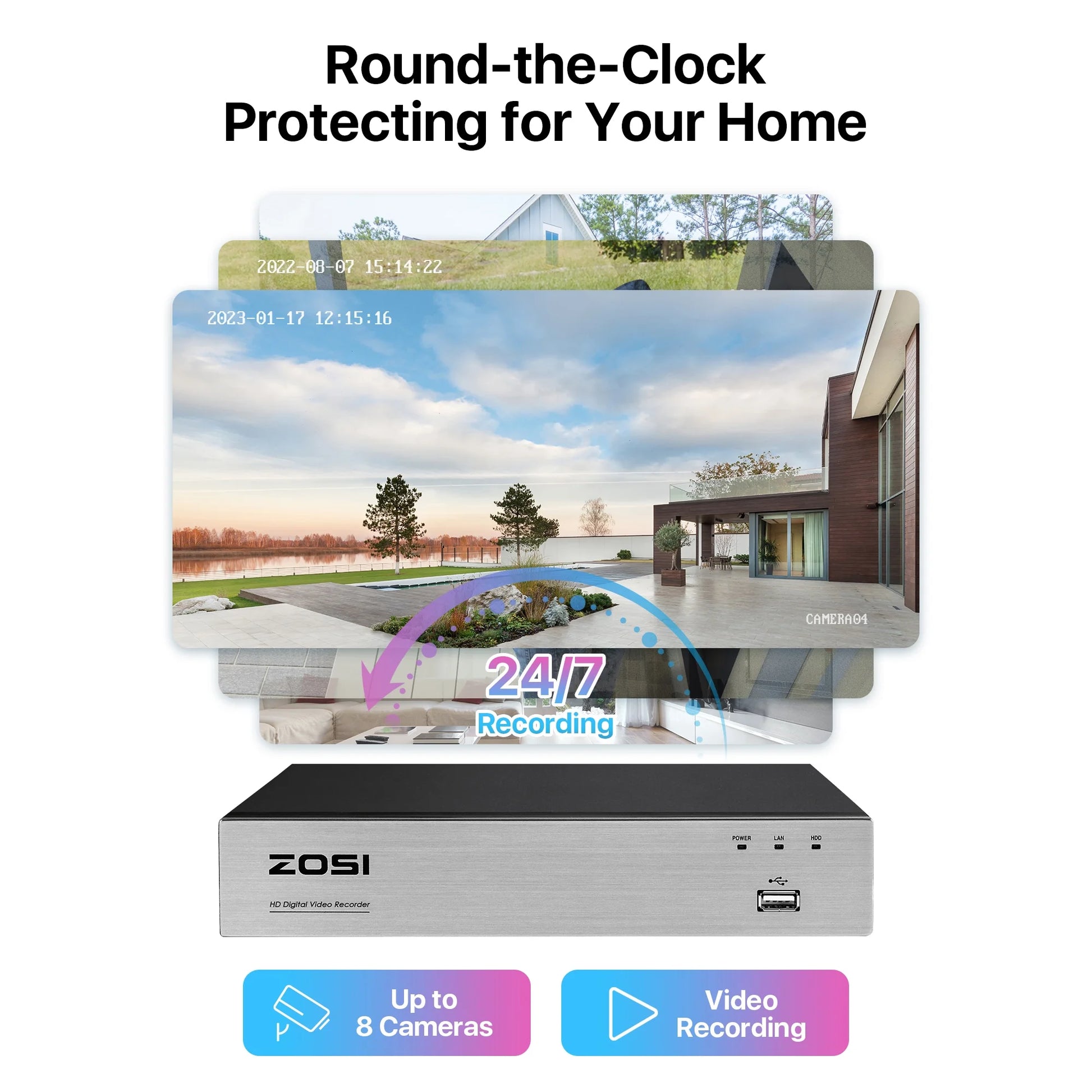 Ultimate 1080P H.265+ Home Security Camera System - 5MP Lite 8 Channel DVR with 4 Weatherproof 1080P Dome Cameras, 80Ft Night Vision & Motion Alerts - No Hard Drive Required!