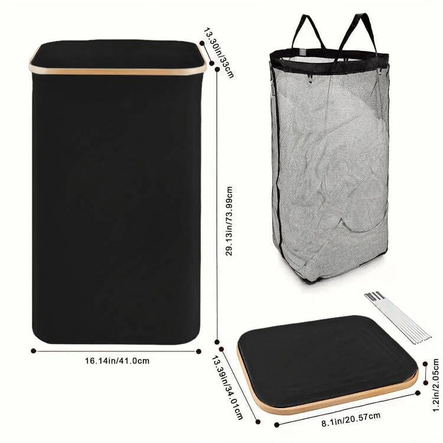 Stylish 100L Black Laundry Hamper with Lid and Bamboo Handles - Perfect for Organizing Clothes and Toys with Removable Inner Bag!