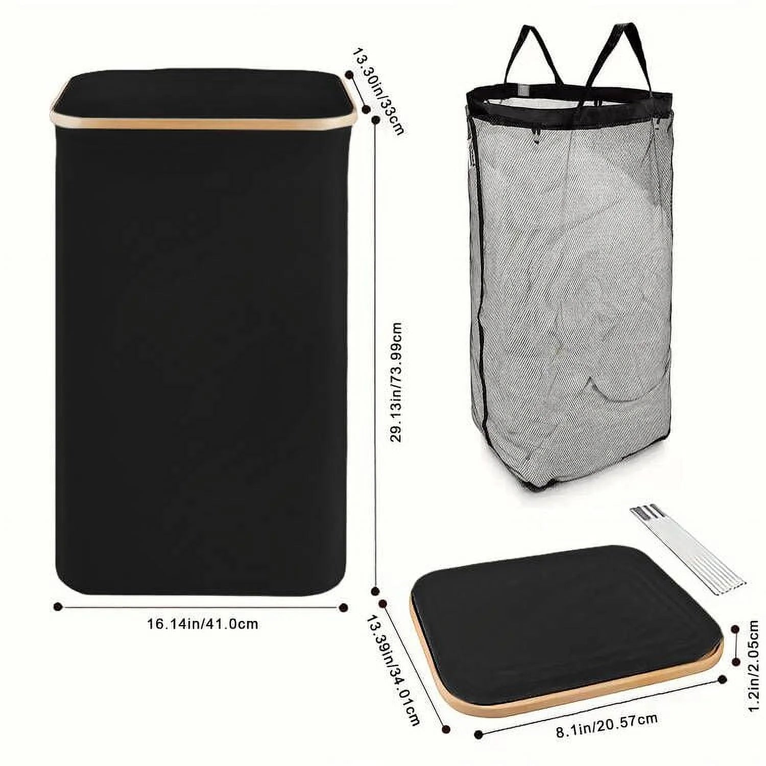 Stylish 100L Black Laundry Hamper with Lid and Bamboo Handles - Perfect for Organizing Clothes and Toys with Removable Inner Bag!