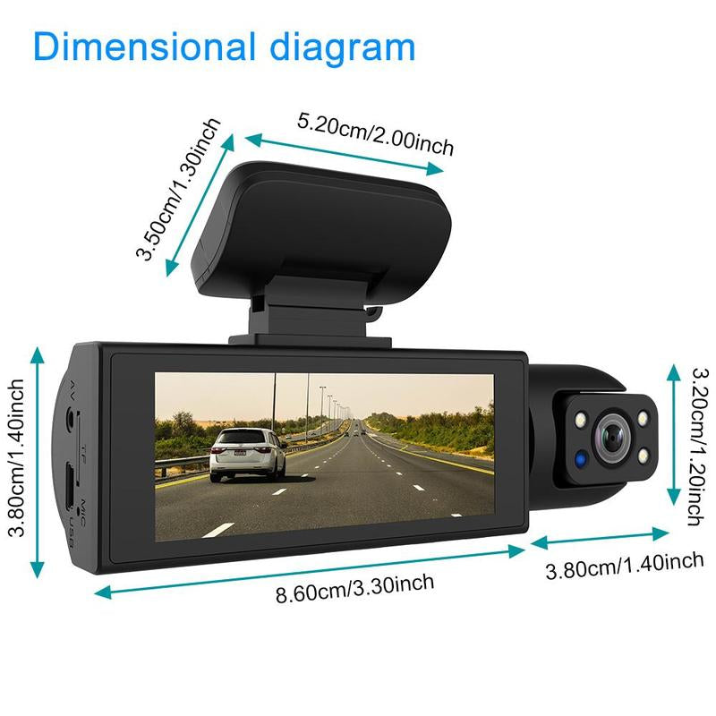 Car Dash Cam with Front and Rear Camera, 1 Count Car Dashboard Wide Angle Dash Cam with IR Night Vision, Loop Recording Car Camera with 32GB TF Card