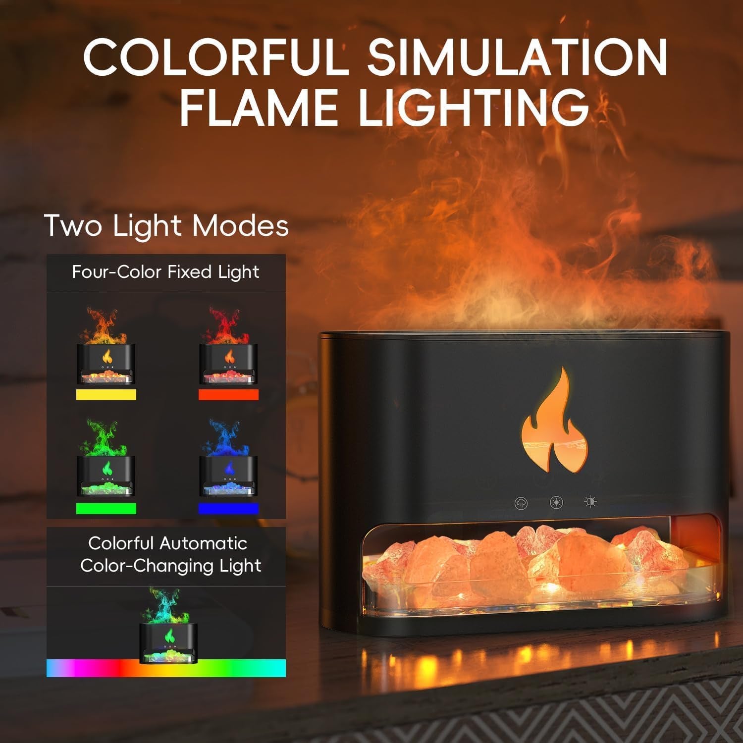 Colorful Flame Salt Lamp Humidifier & Essential Oil Diffuser for Home, Office & Yoga - 250ml with Timer
