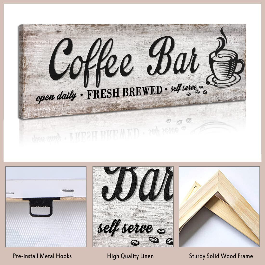 Charming Retro Coffee Bar Sign for Kitchen - Open Daily Fresh Brewed Decor
