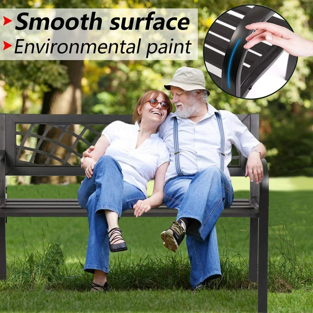 Garden Bench Patio Bench Outdoor Park Bench with Armrests, for Park Yard Deck Entryway, Black