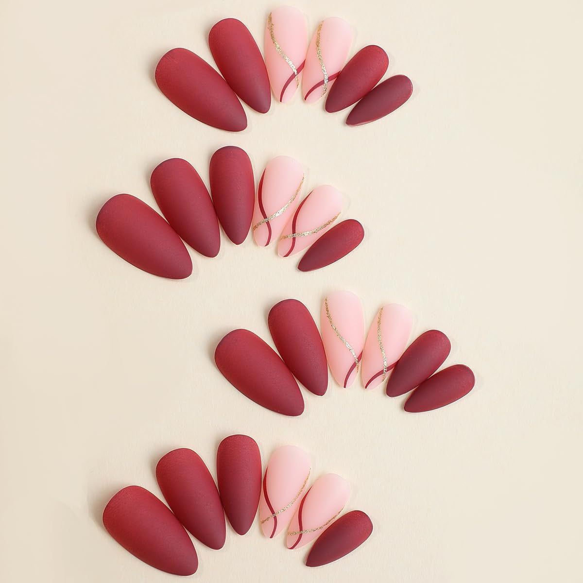Gorgeous Matte Almond Press-On Nails - Cute Curve Design for Weddings & Birthdays - Easy Glue-On Acrylic Gel Fake Nails