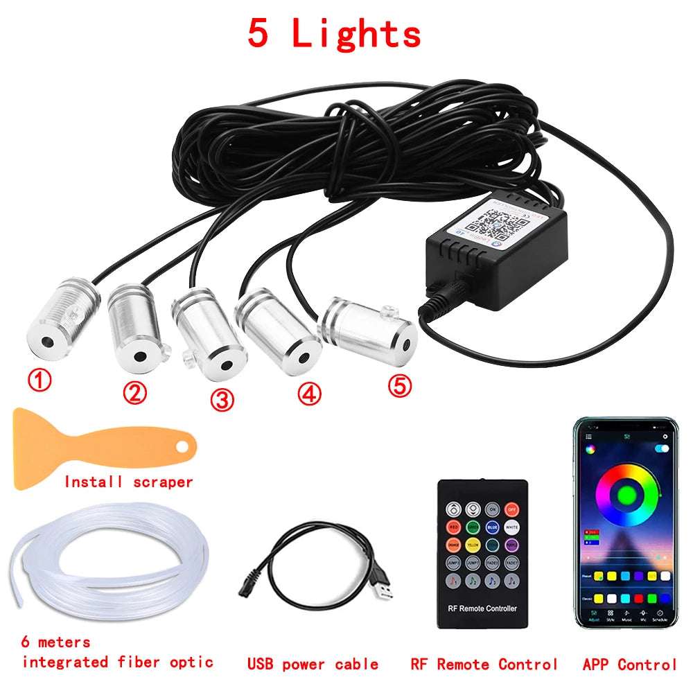 Transform Your Ride with RGB LED Car Interior Ambient Strip Lights - APP Remote Control & Fiber Optic Neon Atmosphere Kit!