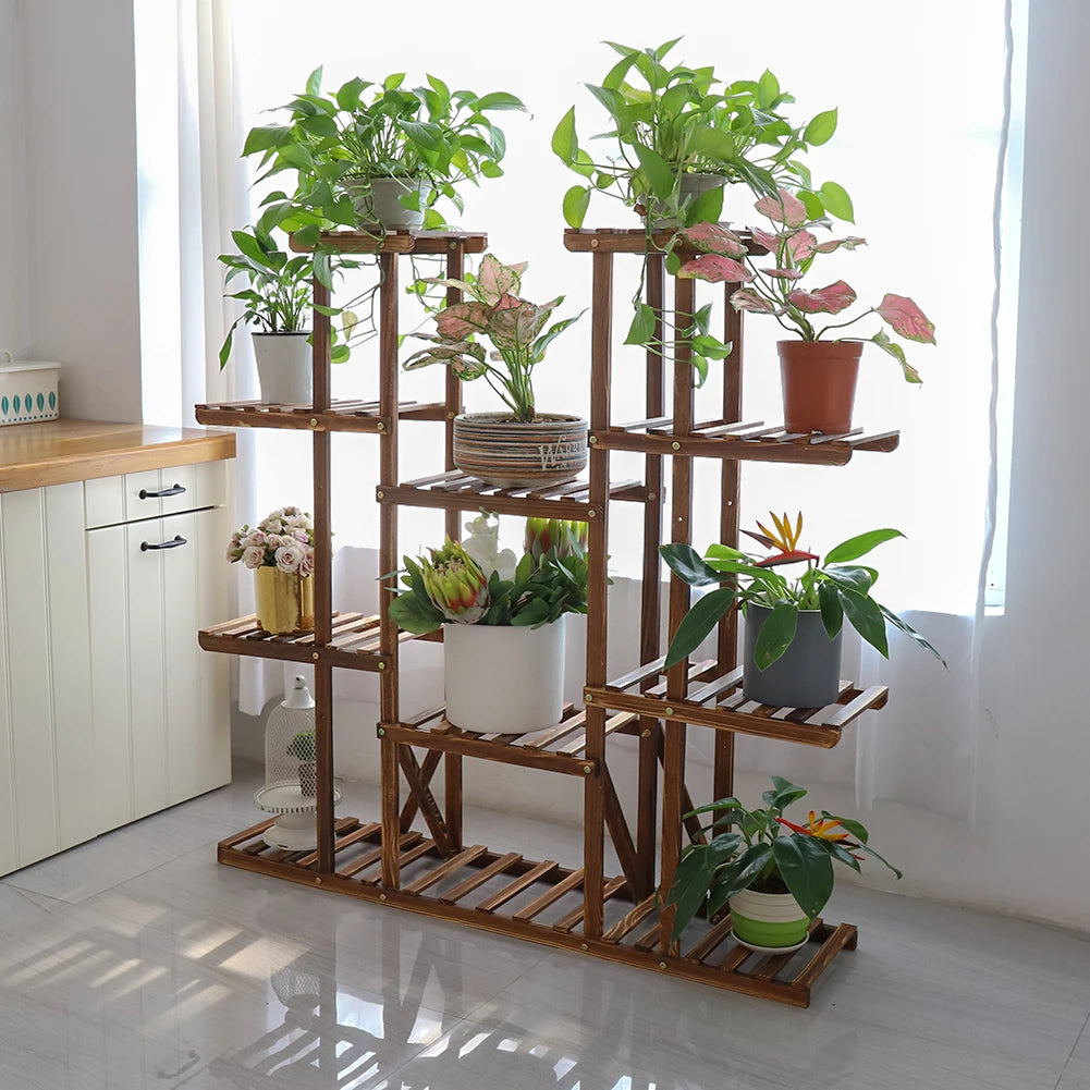 Elegant UNHO 46-Inch Multi-Tier Wooden Plant Stand - 16 Shelves for Indoor & Outdoor Display