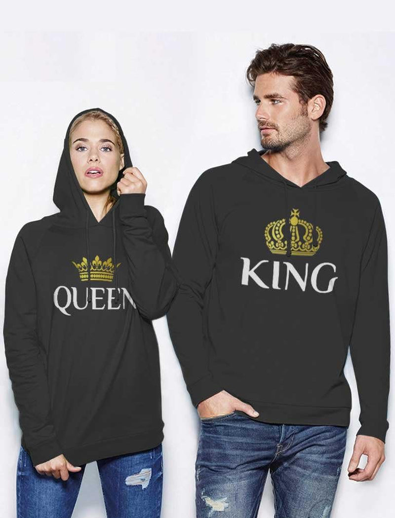 Matching King & Queen Couple Hoodies - Perfect Valentine's Day Gift for Him & Her - Black, Women Small/Men Medium