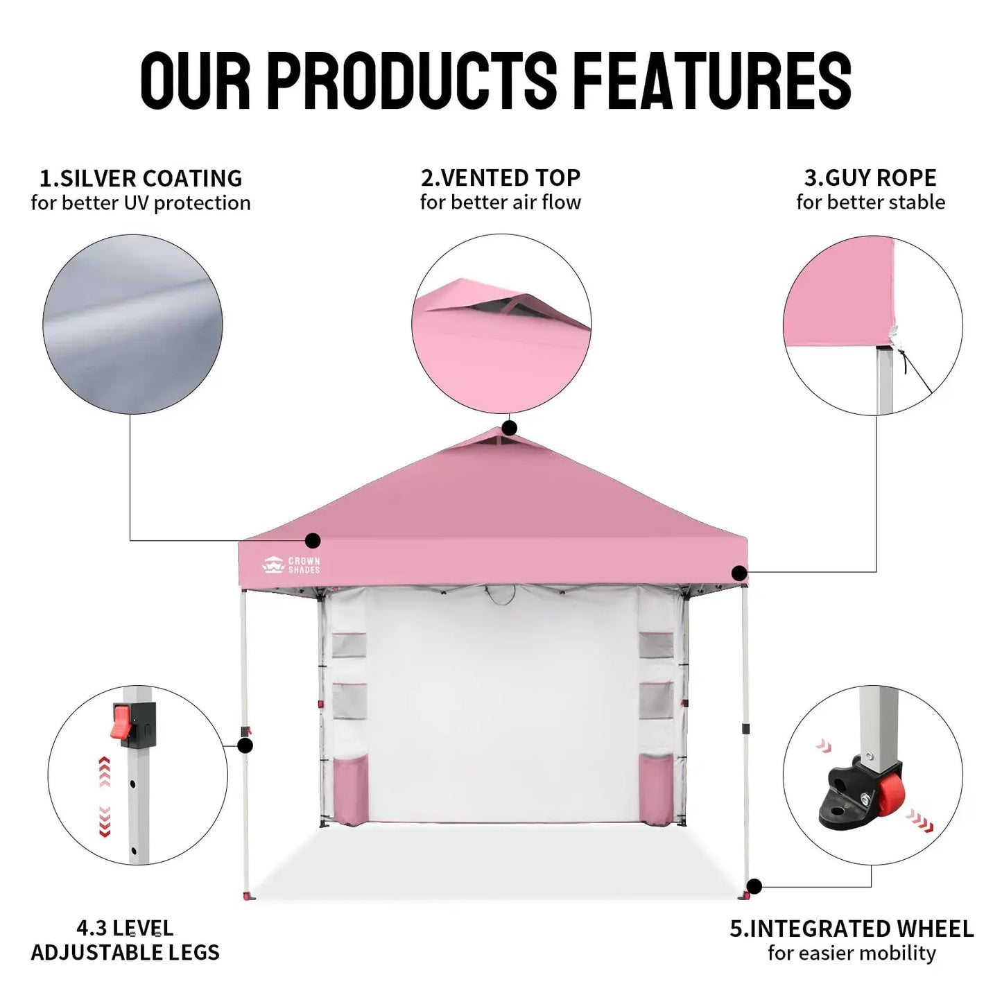 CROWN SHADES 10x10 Pop-Up Canopy Tent - Ultimate Outdoor Shade Solution with Sidewall for Camping, Beach, and Events