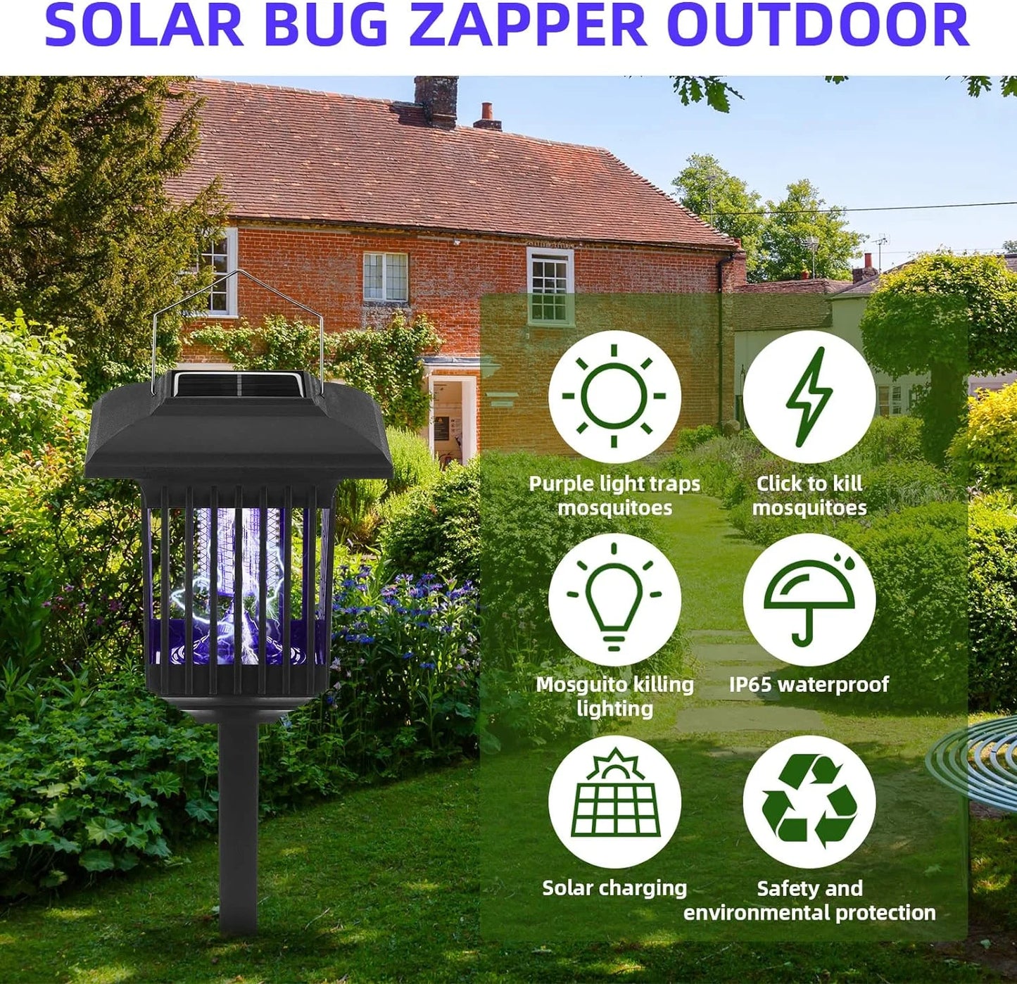 2 Pack Solar Bug Zapper Outdoor Solar Mosquito Zapper LED Mosquito Killer Light Lamp for Indoor and Garden Use