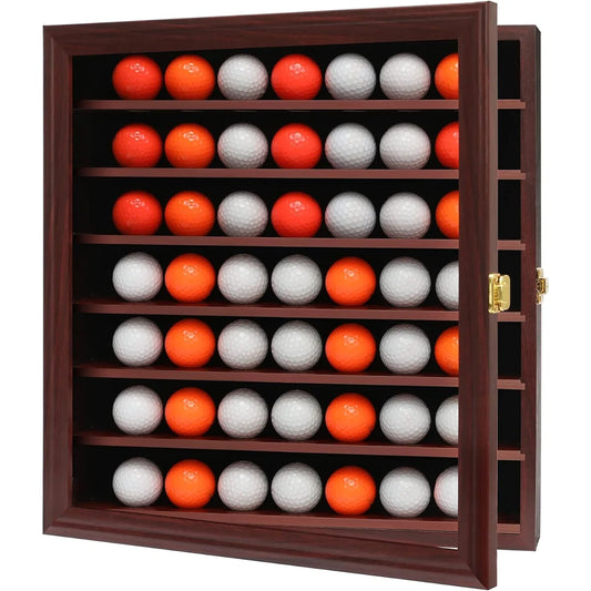 49 Golf Ball Display Case Cabinet Wall-Golf Ball Display Rack ,Golf Gift for Golf Enthusiast Collectibles with 98% UV Protection Acrylic Door, Red