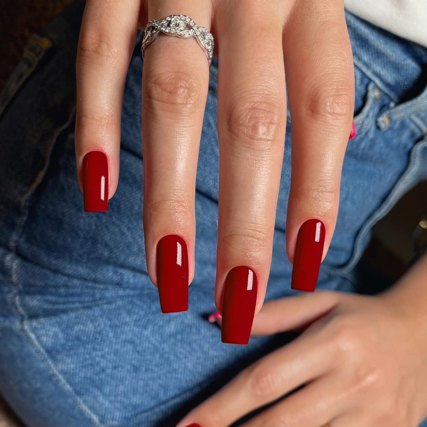 Vibrant Red Medium Long Square Press-On Nails - Stylish Coffin Acrylic Nails for Effortless Glam!